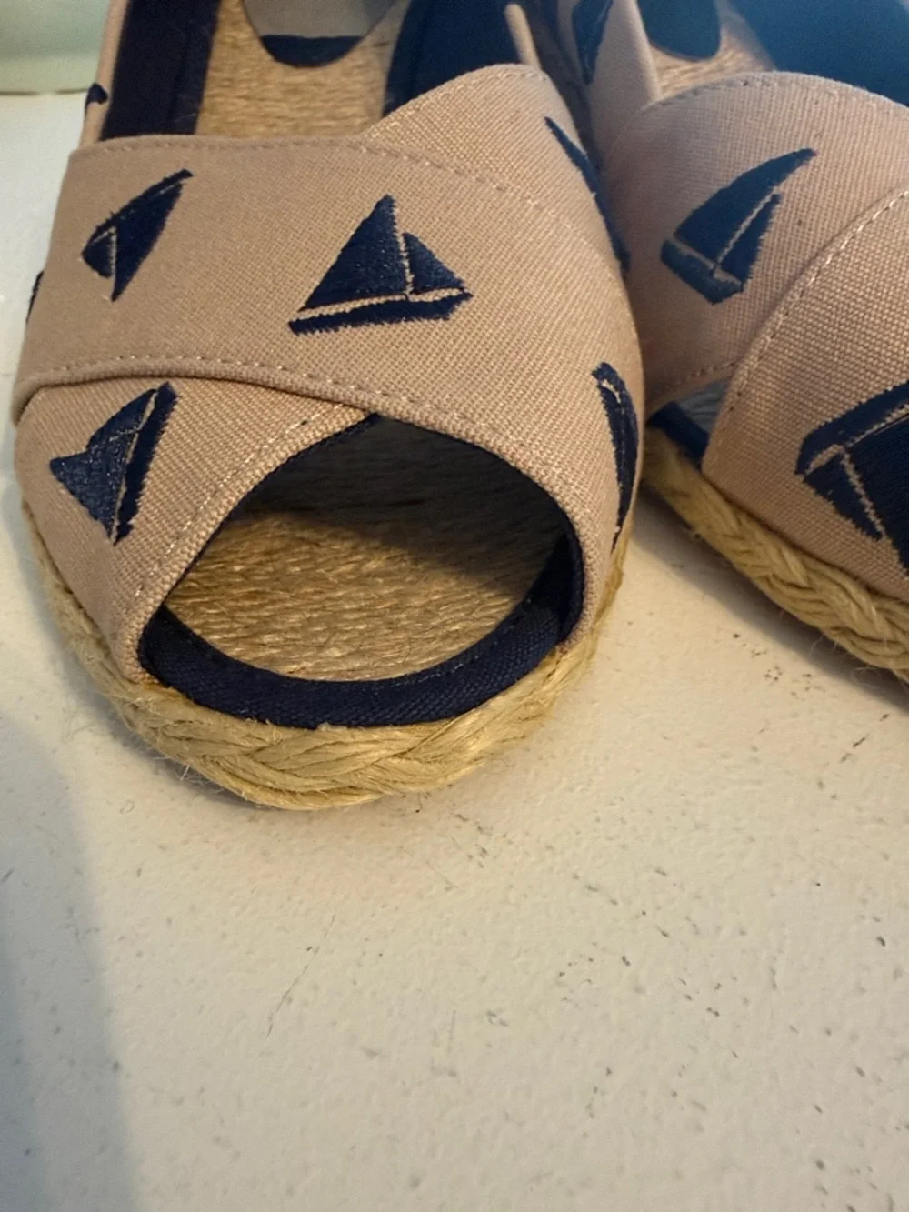 Ralph Lauren ‘Cecilia’ Sailboat Embroidered Wedge Espadrilles Size 11
